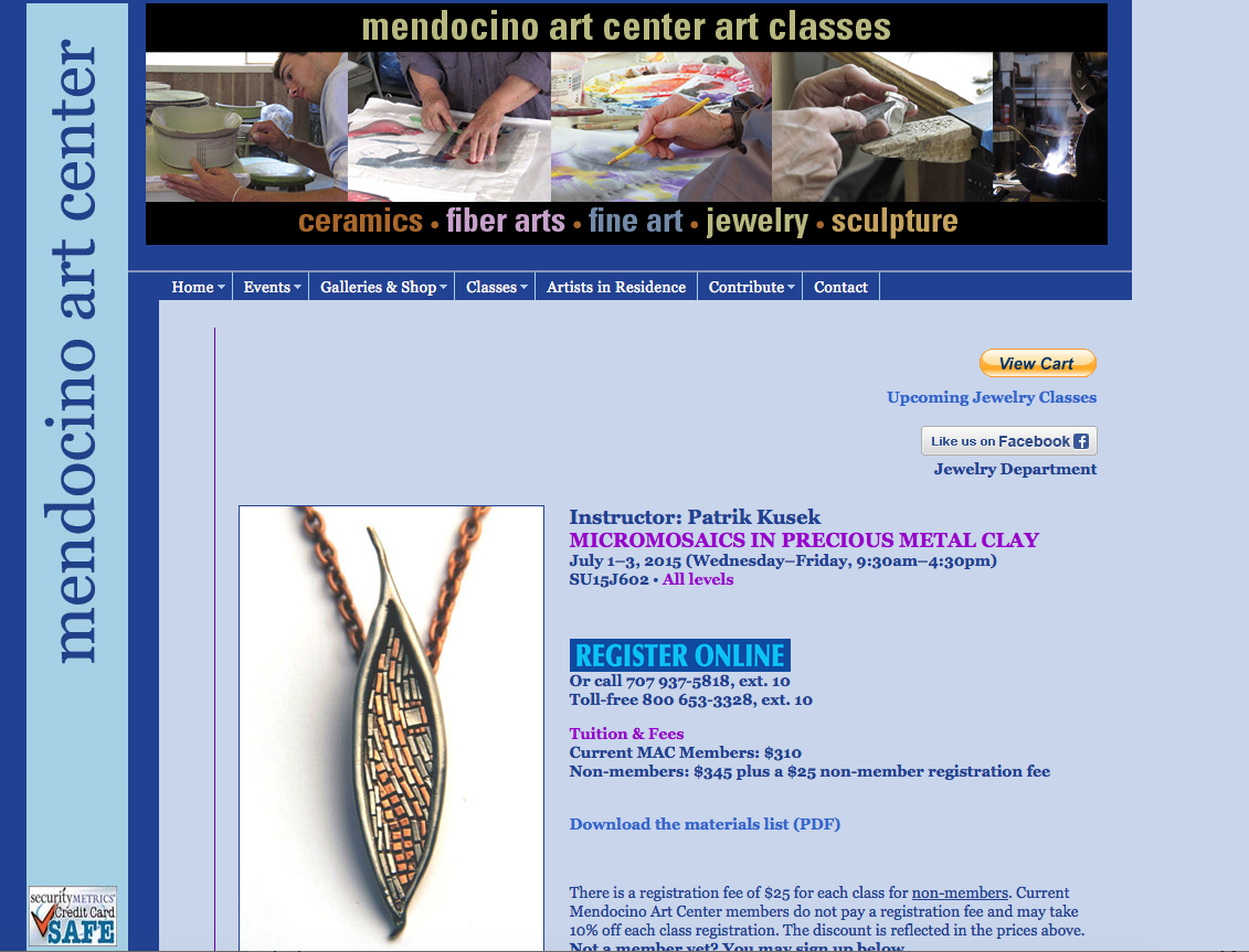 Patrik Kusek metal clay workshop at Mendocino Art Center